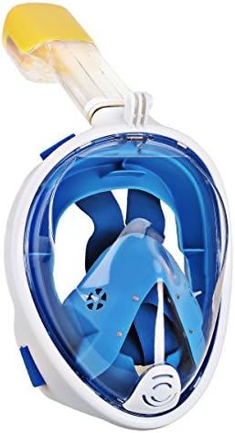 Snorkel Mask 180° View Panoramic Full Face with Anti-Fog Anti-Leak,Adjustable Head Straps and longer Snorkeling Tube Larger Viewing Area for Adults and Youth (Blue, S/M)