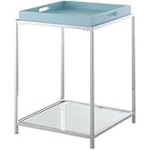 Pemberly Row Contemporary Metal End Table, 24 in H x 18 in W, Chrome-Plated Steel Frame with Tempered Glass, Sea Foam Green a