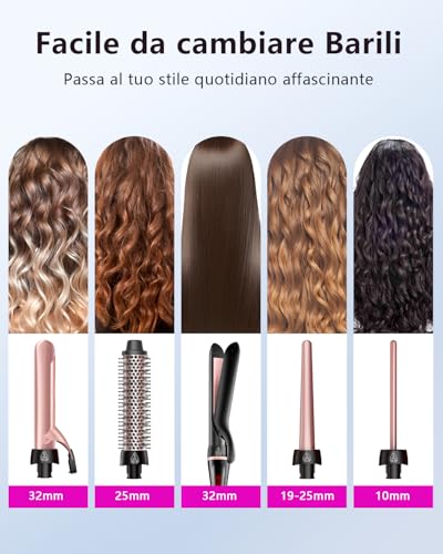 5 in 1 Curling Iron with Thermal Brush and Interchangeable Ceramic Barrels (0.35"-1.25") Set of Curling Iron with Plate, Instant Heating Dual Voltage Gifts for Women