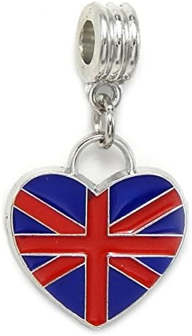 Silver Plated Dangling 'British Flag' for European Snake Chain Bracelets