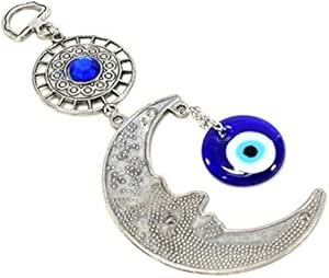 Turco azul diseño de ojo (Nazar) Moon amuleto de pared diseño con texto