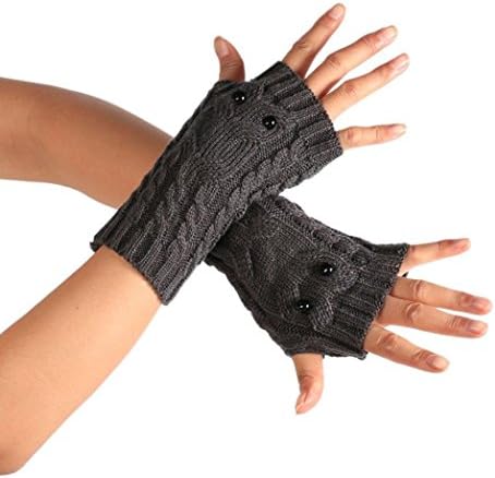 EKIMI Winter Wrist Arm Hand Warmer Knitted Long Fingerless Have Eye Owl Gloves Mitten (Deep Gray)