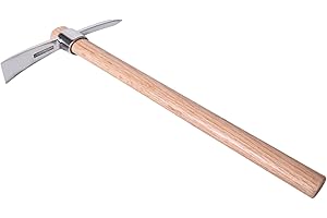 ROADOOR Stainless-Steel Mattock Pickaxe 2 in 1, Double Headed Pickaxe for Digging, Heavy Duty Garden Pick Multi-Use Axe Hand Tool for Loosening Soil A