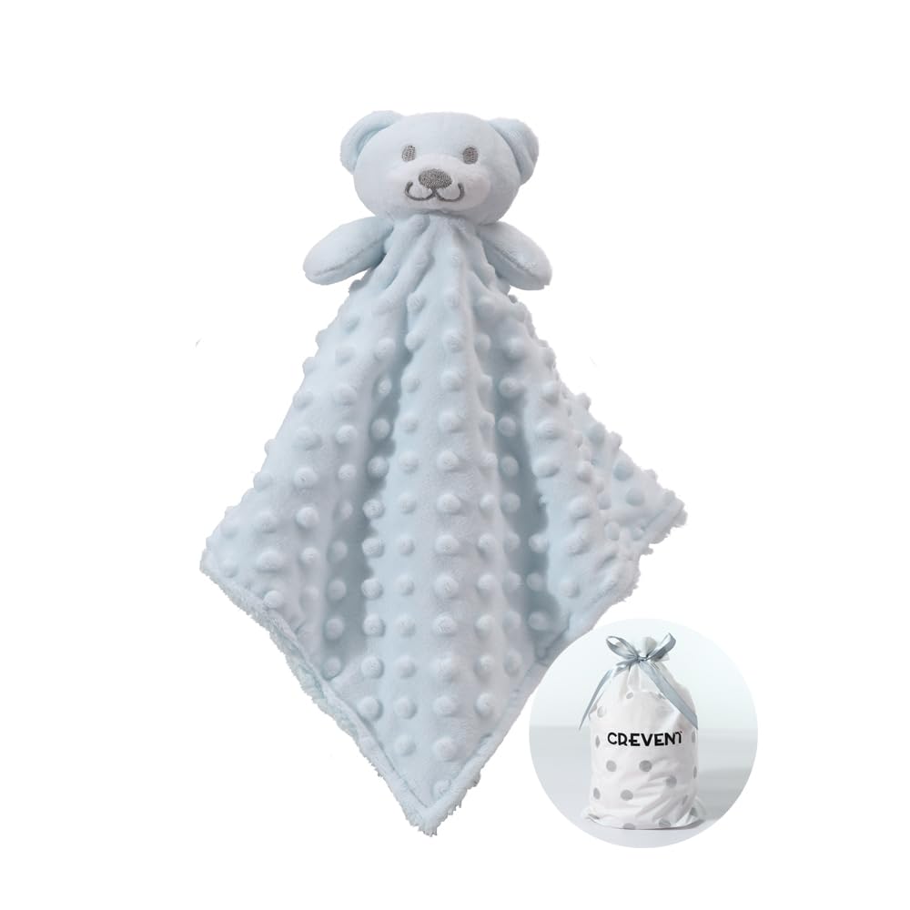 CREVENT Cozy Plush Baby Security Blanket Loveys, Soft Fleece Comforter Cuddle Blanket, Great Gifts for Baby Showers (Blue Bear)