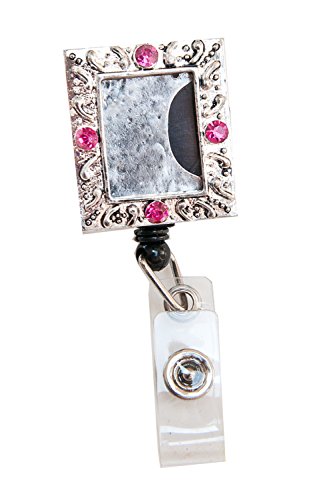 New Custom Bling Rhinestone Medical Field ID Badge Pull Reels Retractable ID Badge Holders (Pink Photo Frame)