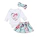 Newborn Baby Girls Floral Heart Peach Print Romper Long Pants with Bowknot Headband Outfit Set (6-12 Months, Short Skirt)