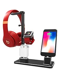 DHOUEA 6 en 1 Apple Watch Station Stand Aluminio iWatch Carga Dock Estación Auriculares Soporte para iPhone 7 7plus 6s 6plus iPad Apple Watch Series 2 1 AirPods Gris