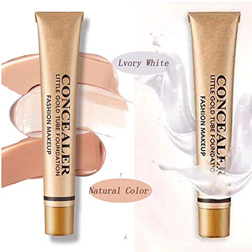 Little Gold Tube Foundation Concealer, Perfect Coverage Concealer, Waterproof Hypoallergenic Foundation, Acne Foundation Beauty, Skin Face Cover of Blemish Problem, Whelk, Spots, Tattoos(2PCS)
