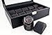 Caddy Bay Collection Black Carbon Fiber Pattern Watch Box Display Storage Case with Glass Top, Red Stitch Perforated Soft Pillows Holds 10 Watches - Red Stitching