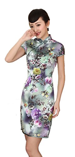 AvaCostume Women's Silk Chinese Cap Sleeve Retro Qipao Cocktail Mini Dress