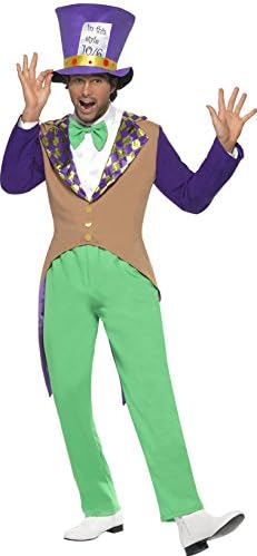 Smiffy's Men's Mad Hatter Costume Adult with Trousers Jacket Bow Tie and Hat