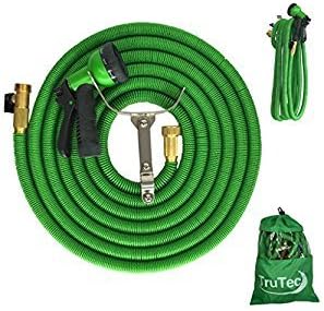 New Design Expandable Garden Hose, Triple Layer Latex Core, 48 Ply, Solid Brass Fitting Shut Off Valve Spray Nozzle Stainless Steel Holder (25, Green)