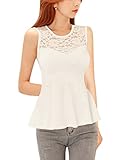 Allegra K Ladies Sleeveless Floral Lace Peplum Tops S White