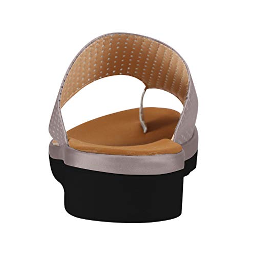 TnaIolral Women Sandals Thick Bottomed Sandal Shoes Wedge Heel Clip Toe Summer Beach Shoes (US:8.5, Gray) - Thumbnail 5