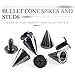 Swpeet 110 Pairs Gun-Black 7mm x 9.5mm Bullet Cone Spike and Stud Metal Screw Back for DIY Leather Craft Cool Rivets Punk Stud Coincal Layer