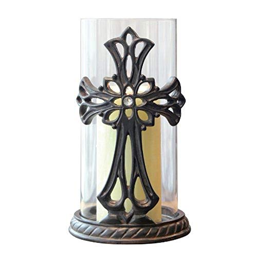 Stonebriar Decorative Glass Hurricane Pillar Candle Holder With Bronze Metal Base And Jeweled Cross Detail Religious Home Decor Accessories Decoration For Mantel Table Top Or Prayer Alter Pricepulse