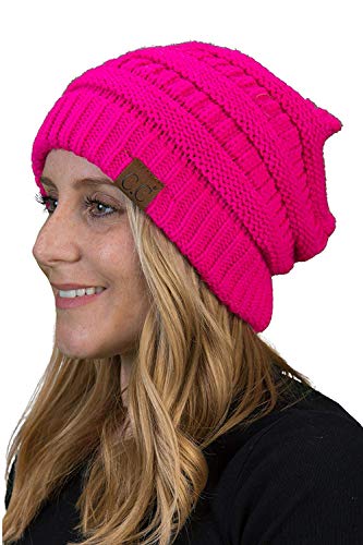 Funky Junque H-6020a-78 Solid Ribbed Beanie - Neon Hot Pink