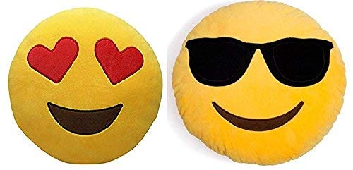 Frantic Best Heart Eyes and Cool Dude Soft Smiley Plush Cushion (35 cm) -Set of 2