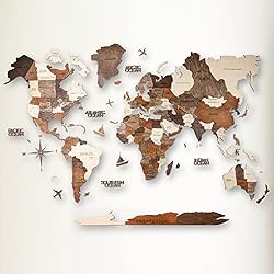 Awesometik" 3D Wood World Map Wall Art Decor - With