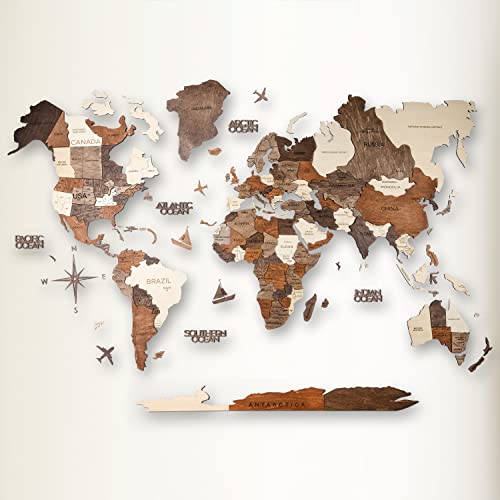Awesometik" 3D Wood World Map Wall Art Decor - With