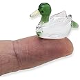 ChangThai Design Tiny 1" White Green Duck Figurine - Miniature Hand Blown Painted Glass Ducks Drake Duckling Goose Swan Waterfowl Bird Crystal Animal Decorative Collectible Figurines Décor Gift
