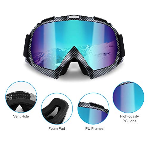 TekkPerry Motorcycle Goggles, UV Protection Safety Goggles Ski Goggles Snowboard Motocross Goggles Bicycle Dirt Bike Off Road Racing Goggles, Adjustable Strap Anti-Glare Windproof Outdoor Goggles