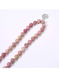 Balibali - Collar con 108 cuentas de mala, piedras semipreciosas para meditación, 108 cuentas de japa mala anudadas a mano, collar con colgante de árbol de la vida