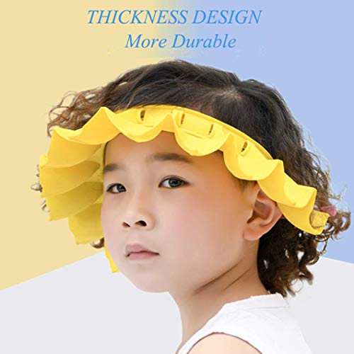 Baby Silicone Shower Cap with Bathing Brush Adjustable Infants Shampoo Caps Hat Safety Bath Visor Cap Soft Stretchy Protect Eyes Ears (Yellow)