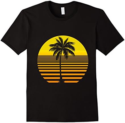 Mens 5 Different Colors Available Retro Sun and Palm Tree T-Shirt Large Black