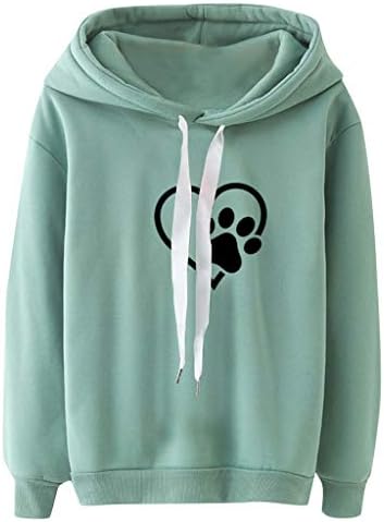 Hunauoo Women Cat Claw Print Drawstring Hooded Sweatshirt Casual Long Sleeve Pullover Top Blouse