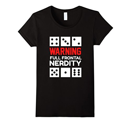 Womens Funny Warning Full Frontal Nerdity T-shirt Nerd Meme Geek Large Black