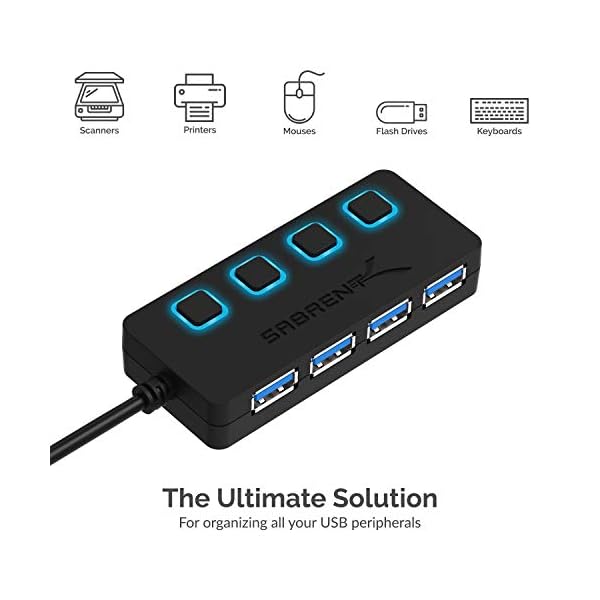 SABRENT 4 Port USB 3.0 Hub with Individual LED Power Switches (HB-UM43) - Imagen 8