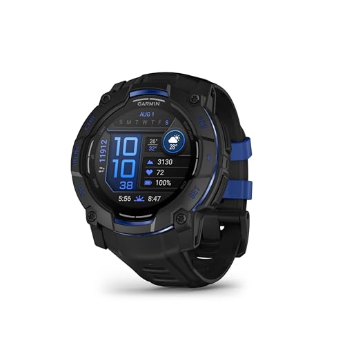 Instinct 3, AMOLED (édition limitée) - Montre GPS Robuste et connectée – Noire avec bracelet noir/bleu électrique - Boîtier 50 mm