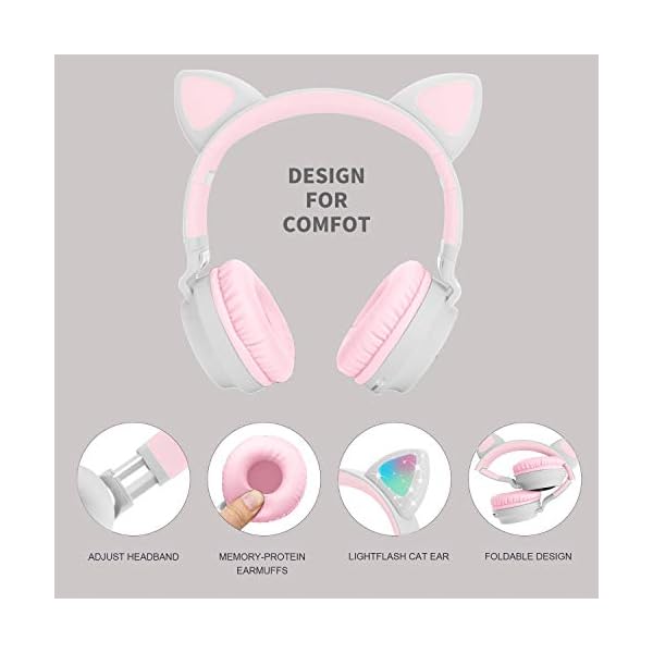 Yurlgst-Kids-HeadphonesCat-Ear-Bluetooth-Headphones-with-Led-Light-SD-Card-Slot-FM-Radio35mm-Audio-JackWirelessWired-Foldable-Kids-On-Ear-Headphones-for-Boys-Girls-AdultsGrey Yurlgst Kids Headphones,Cat Ear Bluetooth Headphones with Led Light, SD Card Slot, FM Radio,3.5mm Audio Jack,Wireless…