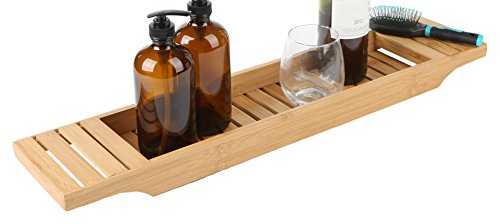 Mind Reader Bathroom Shower Organizer for Shampoo, Soap, Razors, and Much More Bamboo Bathtub Tray Caddy, Brown
