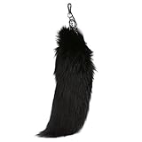 URSFUR Huge Fluffy Black Fox Tail Cosplay Toy Fur Key Chain Bag Pendant Ring