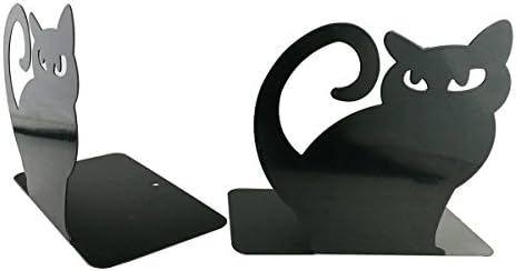 Cute Cartoon Persian Cat Metal Heavy Nonskid Bookends Bookend Art Book Holder Decoration,1 Pairs,Black