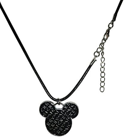 1.5 Inch Silver Mickey Medallion on Waxed Cord Necklace 16-18" Gift Boxed with Ornate Organza Gift Bag