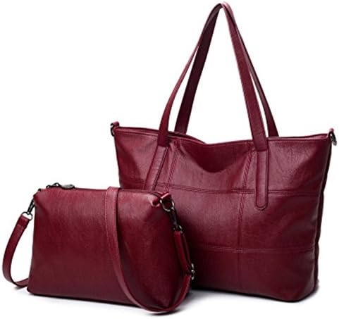 Lustear Soft Leather Tote Bag HandBag Two-Piece Large Package for Women