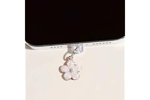 Elegant White Flower Anti-Dust Charm, Delicate Floral Pendant, Type-C Charging Port Dust Plug for Phones, Tablets, E-Readers 