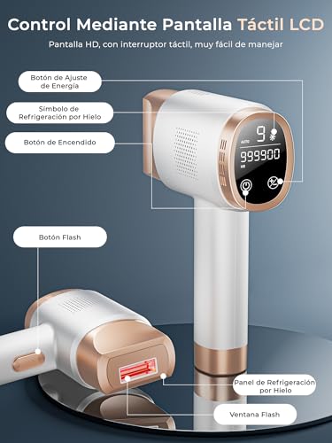 21J Laser Epilator with Cooling Function, 600-1200NM Pulsed Light Epilator with 9 Energy Levels, LCD Touch Screen for Women and Men, Bikini, Armpits, Face, White Body