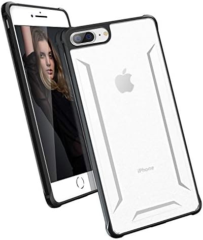 ANSIWEE iPhone 8 Plus Case, Reinforced Frosted PC Clear Hard Back Durable Shock-Absorption Soft TPU Colorful Bumper Protective Case Cover for Apple iPhone 7 Plus iPhone 8 Plus 5.5 inch (Black)