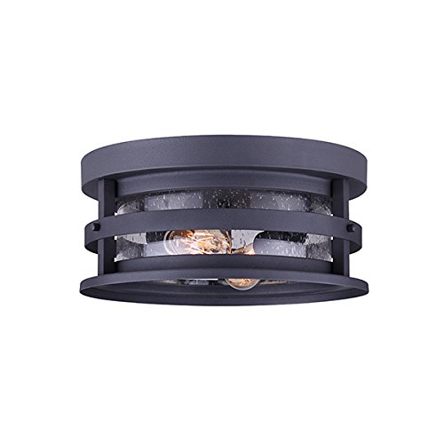 Canarm Duffy 2-Light Outdoor Flush Mount Ceiling Light, Matte Black with Seeded Glass Durable Wet-Rated Lighting Fixture for Porch and Patio