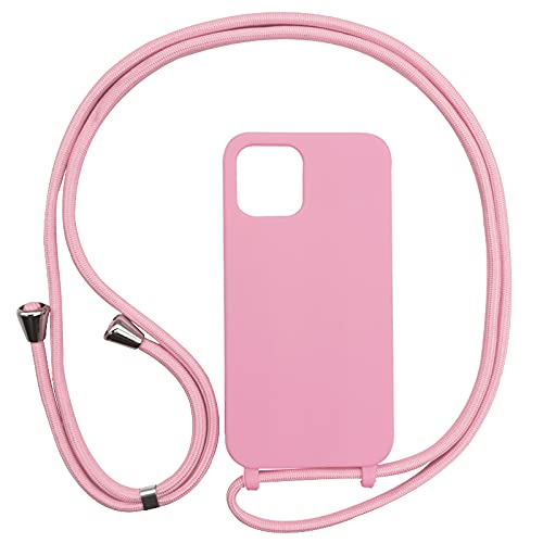PuYu Zhe Compatible With iPhone 12 Pro Max Case,Soft Matte Silicone TPU Crossbody Cover with Adjustable Neck Cord Lanyard Strap,Slim Stylish Shockproof Lanyard Case-Pink — image 1