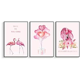 Framed for Living Room Bedroom Pink Flamingo for x3 Panels