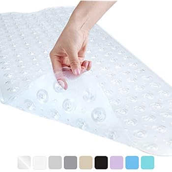 YINENN Bath Tub Shower Mat 40x16 Inch Non-Slip and Latex Free,Bathtub Mat with Suction Cups,Machine Washable Eco-Friendly Bath Mat (Clear)