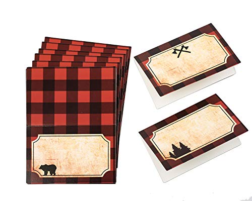 BCHOCKS Lumberjack Party Place Cards - Lumberjack Buffalo Plaid Food Tents and Food Labels Decoratio - //coolthings.us