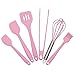Feleph Silicone Kitchen Cooking Utensils Set Pink High Heat-Resistant Premium BPA-Free, Non-Stick Rubber 2 Sizes Spatula Tongs Whisk Pastry Brush 6PCS