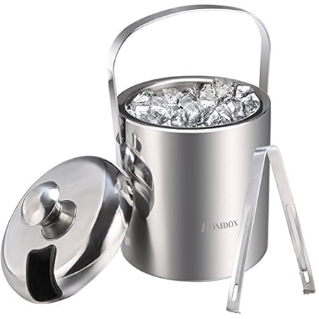 Eiseimer Eisbehälter sektkühler eiswürfelbehälter mit Zange und Deckel Edelstahl Weinkühle eiskübel eiskühler Doppelwand-Isol