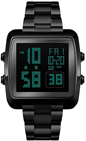 Men Watch Digital Stainless Steel Strap Fashion Wristwatch Double Time Display Countdown Watchs
